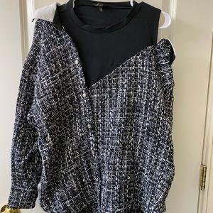 Maje tweed off the shoulder collard shirt